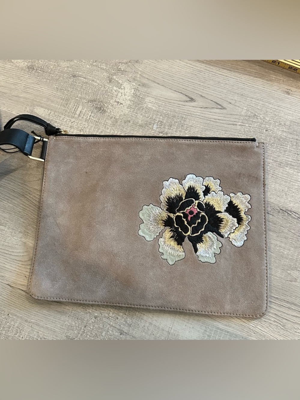 NewbarK Embroidered Suede and Leather Clutch